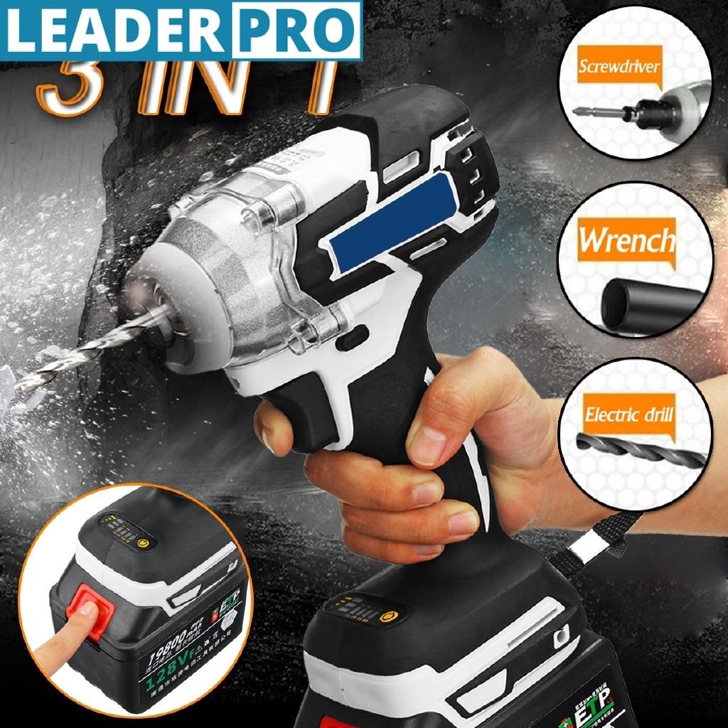 1280W 3 IN 1 Electric Brushless Cordless Hammer 520NM Wrench Drill Rechargeable Screwdriver Impact Drill with Battery