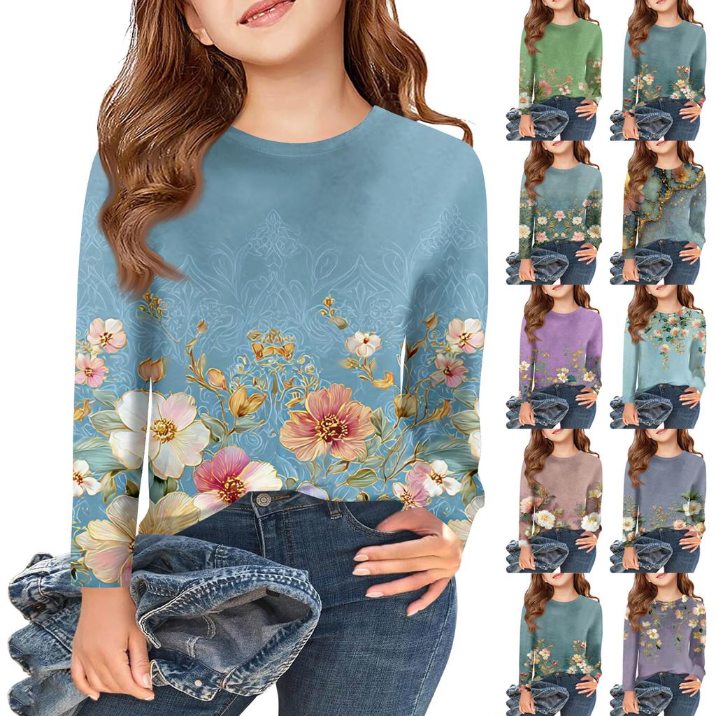 Girls Long Sleeve T Shirts Kids Fall Tops Crewneck Printed Basic Tees