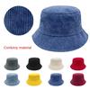 Solid Color Corduroy Bucket Hat Unisex Winter Cap Adjustable 56-58cm Fisherman Style Fashionable Outdoor Headwear