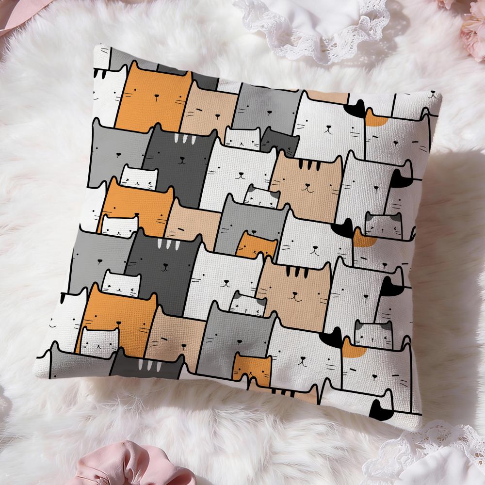 Cute Cats Themed Cushion Cover Premium Comfort Reversible Pillow Cove -Two In One Design for Any Room & Car Interior