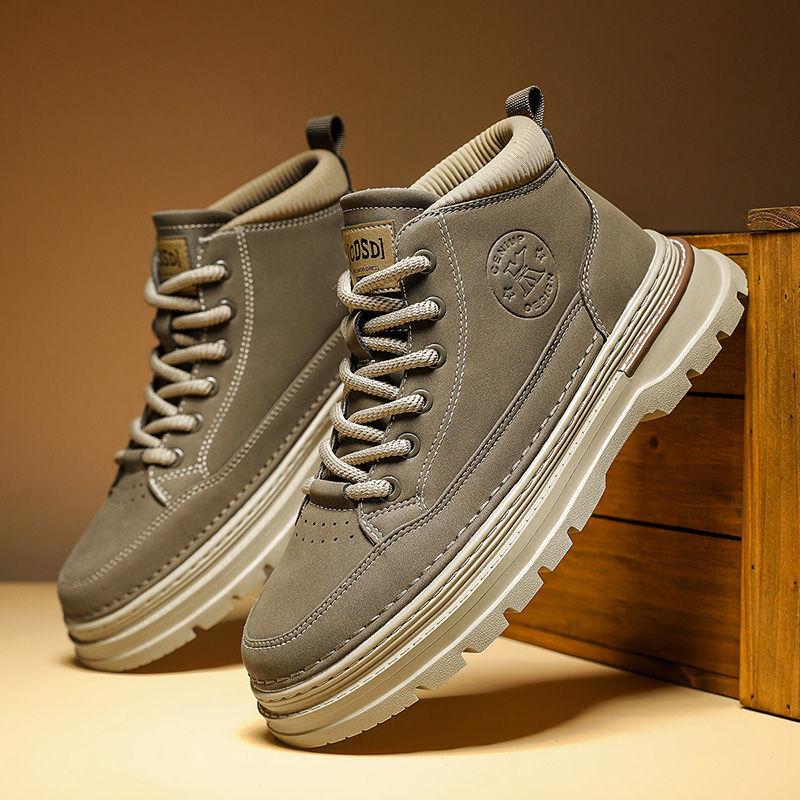 Men's Shoes Spring New British Retro Mid Top Martin Boots Men's Casual Work Shoes Trendy Low-top Short Boots Leather Shoes