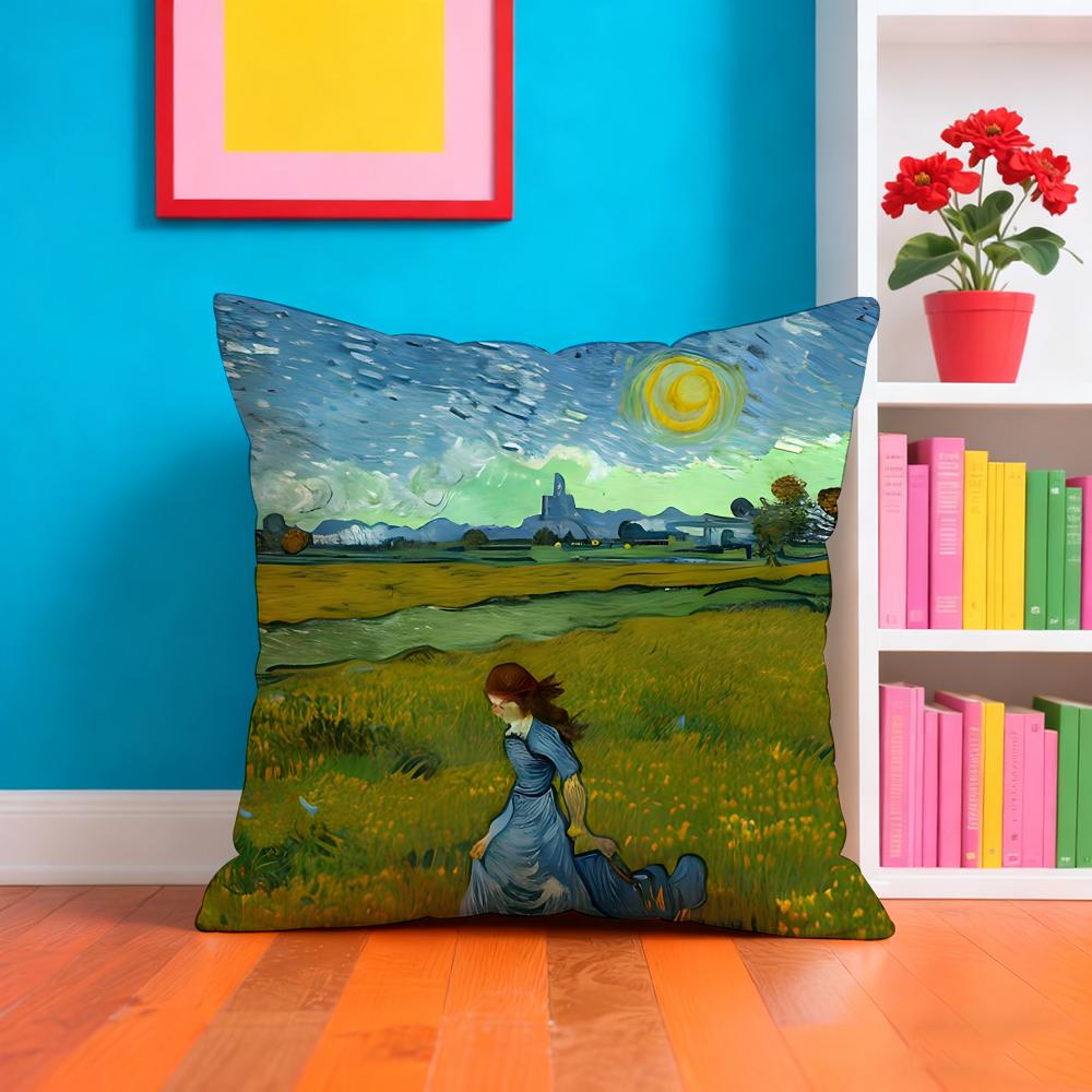 Van Gogh Oil Painting Cushion Cover Plush Fabric Soft Double-Sided Printed Sofa Warm Winter Home Gift Cushion Cover