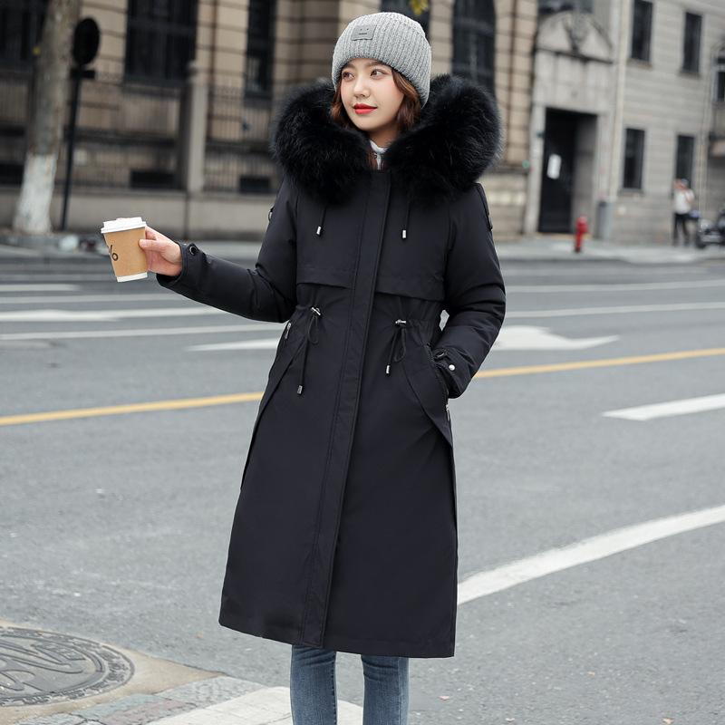 Winter Women s Plus Velvet Slim Fit Parka with Large Fur Collar Long Coat M чёрный