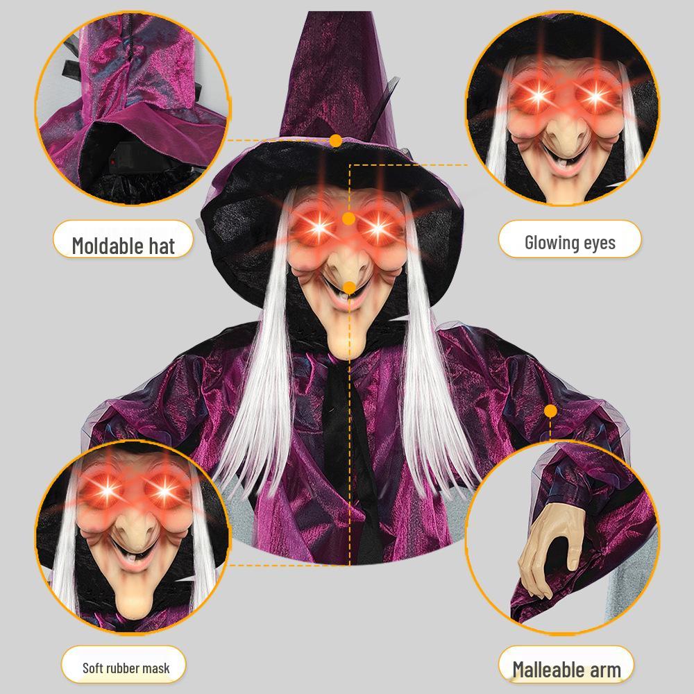 Lila Geräuschaktivierter leuchtender schreiender Hexenanhänger für Halloween-Spukhaus-Dekoration