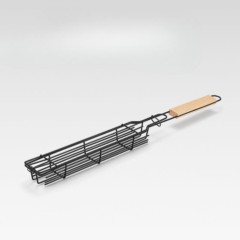 Outdoor Wooden Handle Barbecue Cage Camping Meat and Vegetable Barbecue Grid Picnic Barbecue Tools Charcoal Grilled Sausage Sign