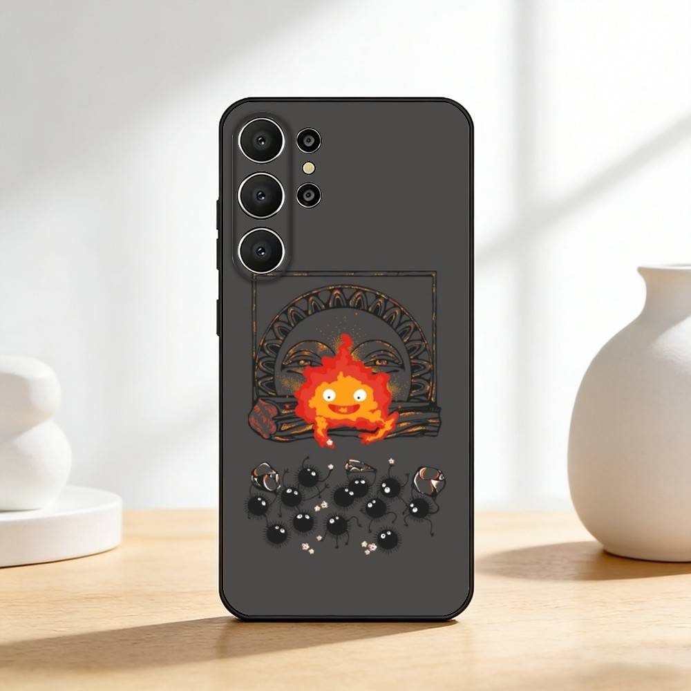 Anime Niedliche C-Calcifer-ES Handyhülle Für Samsung S26,S25,24,23,22,30,21,10,9,Ultra,Plus,Lite,FE Weiche Schwarze Hülle