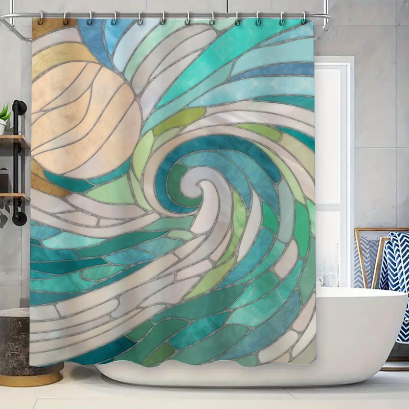 

Luxury Blue Green White Bathroom Shower Curtain With Artistic Water Wave Design Decorative Waterproof Fabric For Home Bath (Size W60H190(CM)-1 Pcs