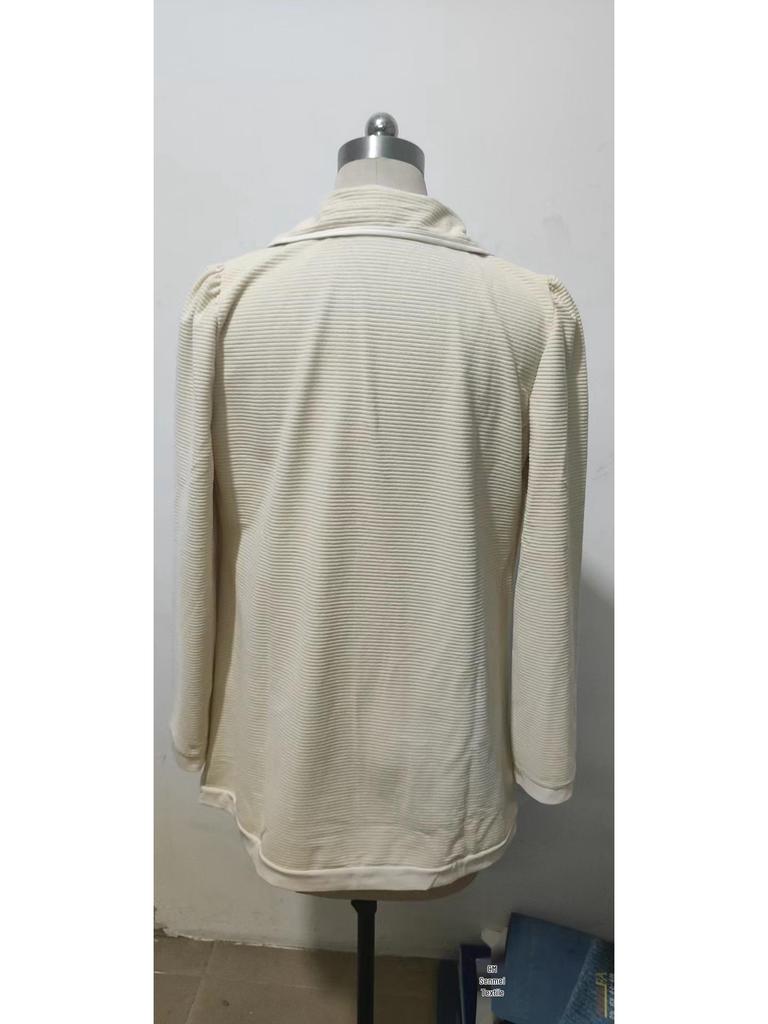 In Stock: European & American Autumn/Winter Solid Color Ribbed Casual Cardigan Coat (1968-2022)