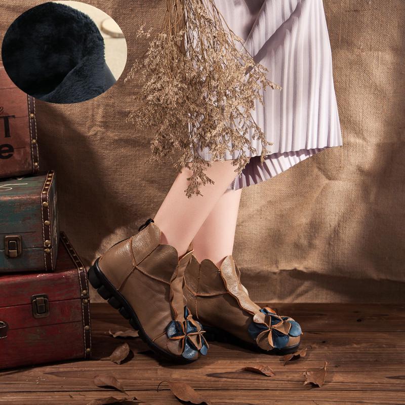 Damen Retro Leder Martin Kurzstiefel: Dicksohlige, dickabsatzige Stiefel mit Reißverschluss hinten für Herbst/Winter