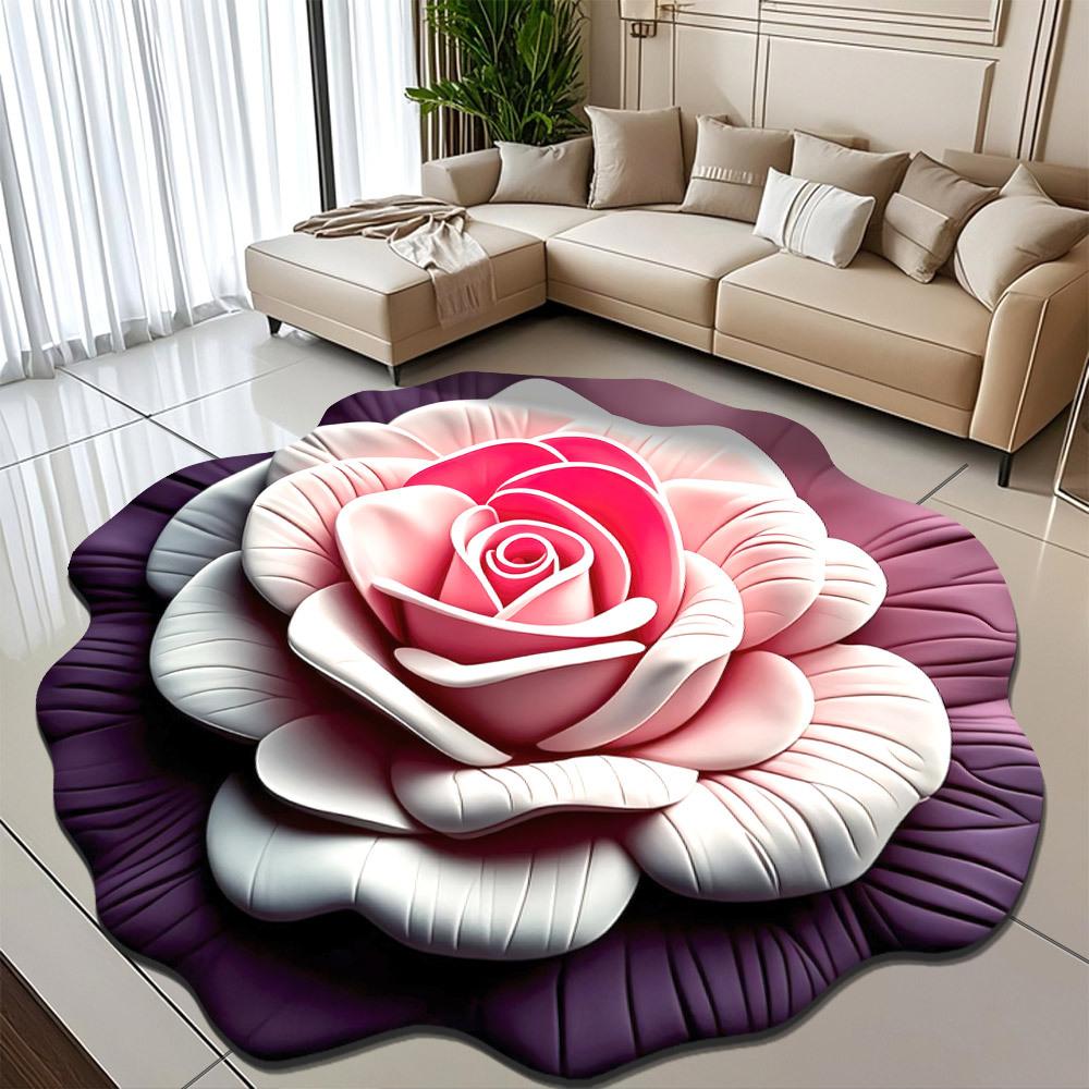 3D Visual Effect Peony Flower Floor Mat Home Living Room Carpet Dirt Resistant Easy To Maintain Absorbent Anti Slip Mat