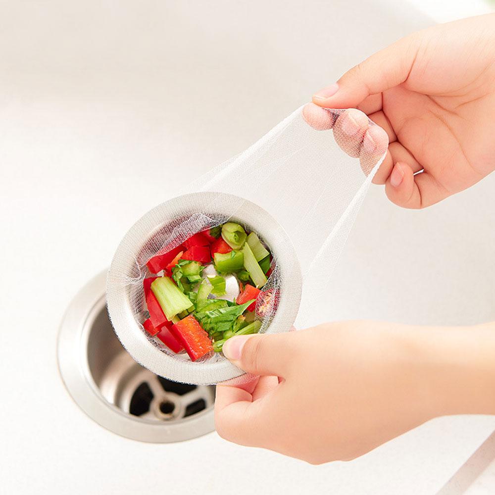 Wegwerp 30x Spoelbak Filtergaas Zakken Keuken Spoelbak Zeef Afvoer Gat Anti-verstopping Afvalzak Schoonmaak Zeefjes Opbergnet