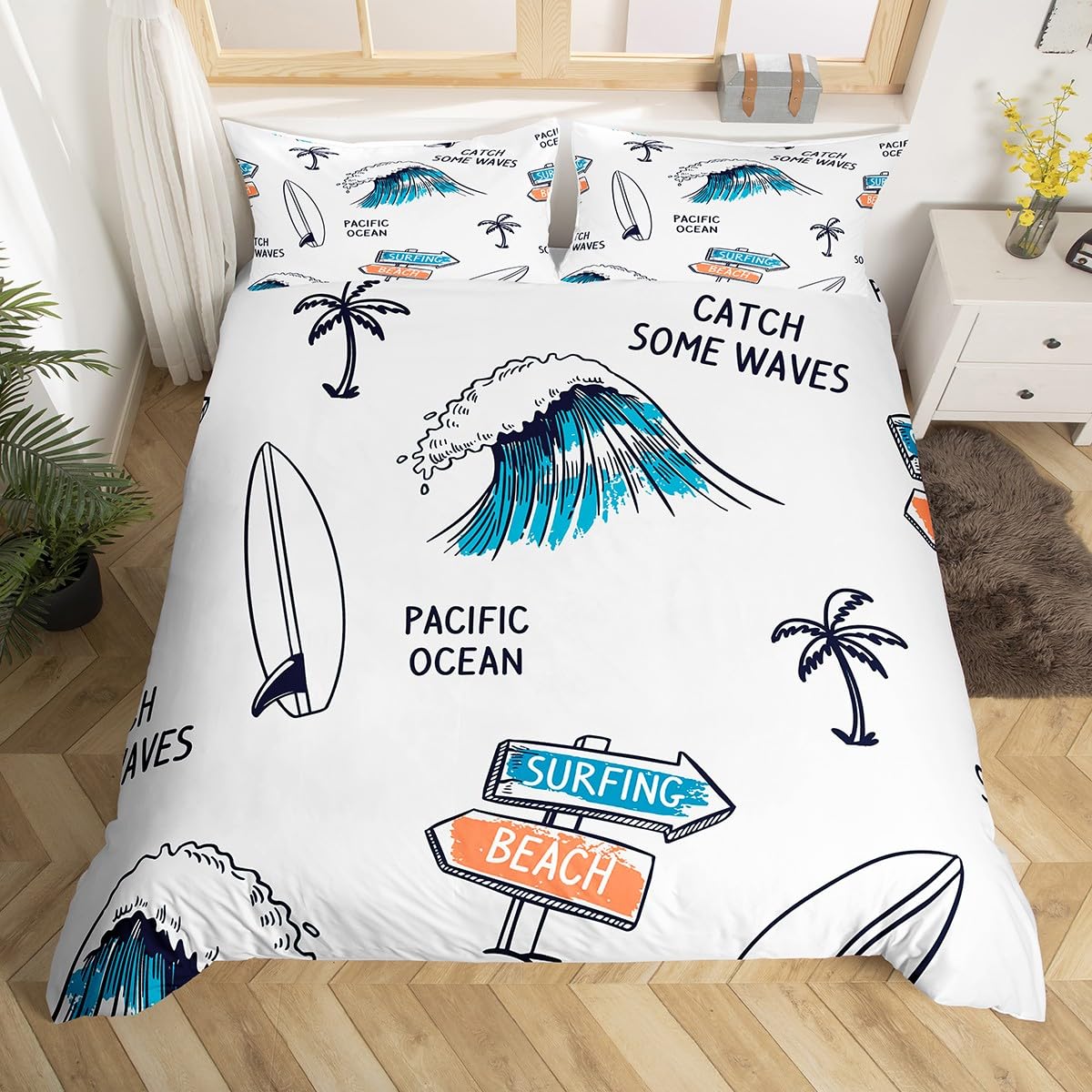 

Comforter Kid Summer Gnome Double King Surfboard Lifebuoy Comforter Tropical Palm Leaves Bedding Set Cartoon Comforter (quilt)-EU Single(135*200cm)3pcs