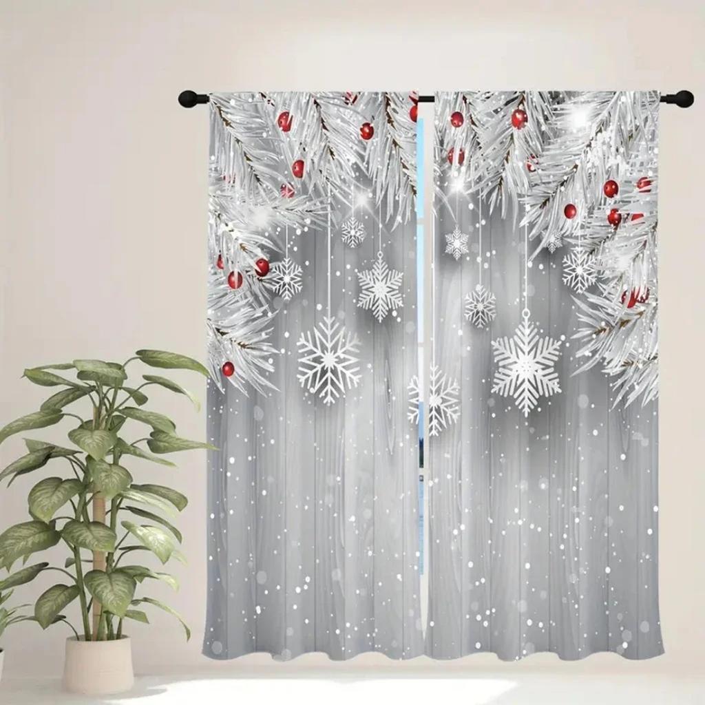 Modern Christmas Silver Decoration With Stars and Snowflakes Curtains for Living Room Bedroom Curtain Home Decor With Hooks