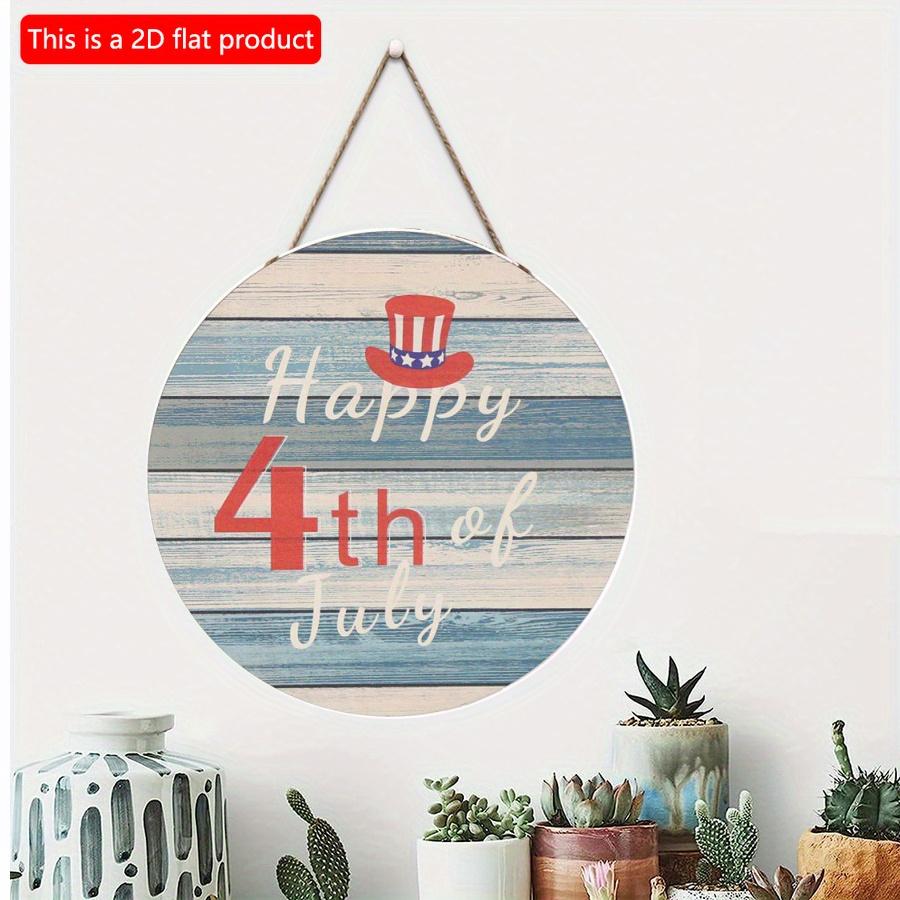 2D Flat 20*20cm1pc Happy 4th of July USA Flag Hat Pattern Independence Day Theme Wooden Door Pendant, Blue Retro Style Good Quality Layout Decoration