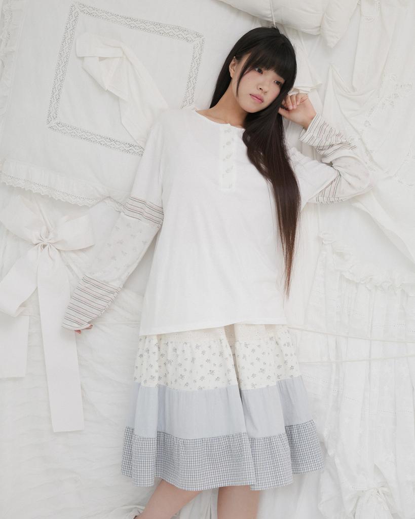 Phased Blooming Garden Patchwork Skirt_White