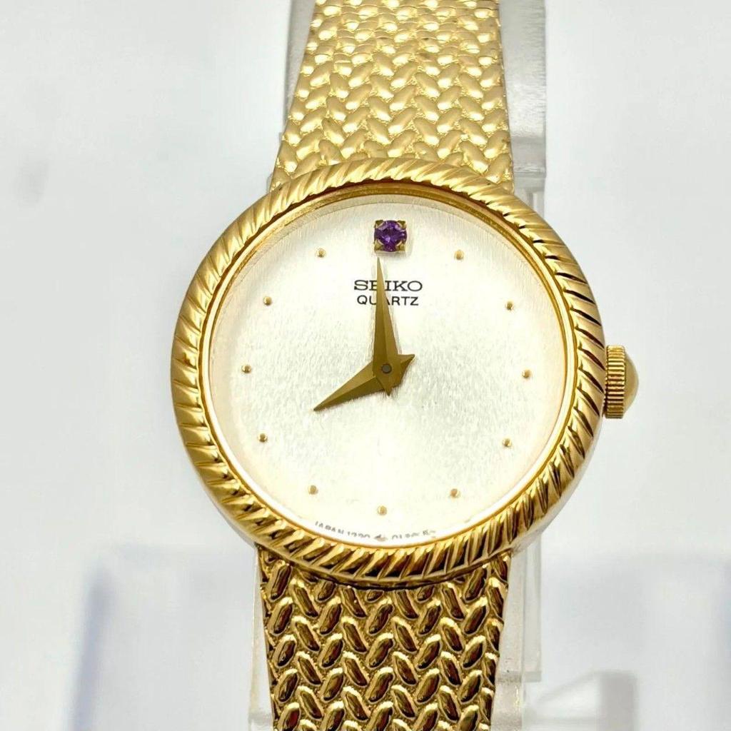 Used [Good Condition/New Battery] SEIKO 1P Color Stone Ladies Watch Gold 1220-0020 416809