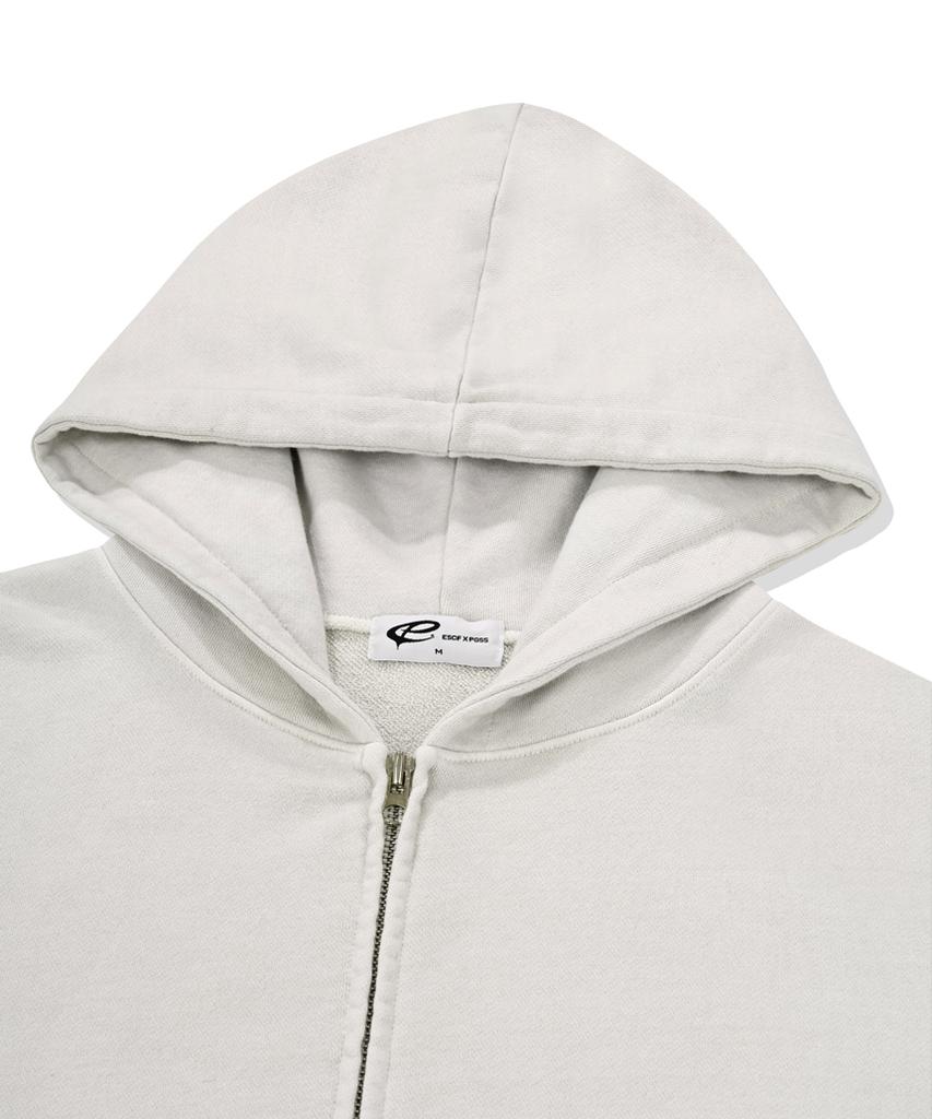 Escapefrom Rose Stamp Print Two-Way Pigment Zip-Up Hoodie Sand Beige