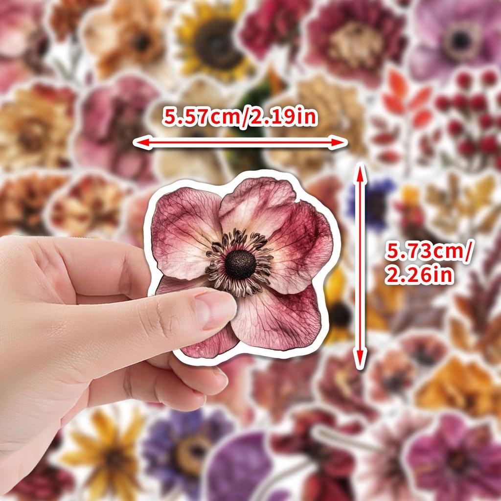 50 Sheets Waterproof Dried Flower Stickers for Water Bottles and Computers - Creative DIY Floral Decals