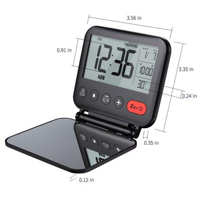 Mini tragbarer digitaler Reisewecker mit LCD-Hintergrundbeleuchtung, Kalender, Temperatur, 12/24 Stunden, Make-up-Spiegel, Uhr, Schlafzimmer, Schreibtisch