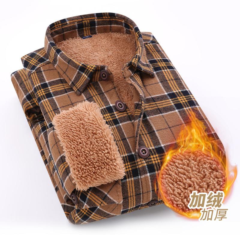 Autumn/winter Cotton Shirt Trend Plaid Lamb Wool Thickened Plaid Warm Shirt for Men