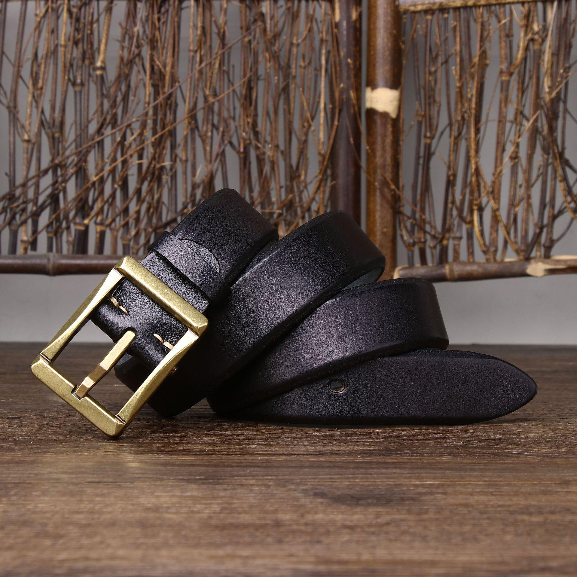 

Чоловічий шкіряний ремінь Грубий американський ретро Потовщений шкіряний ремінь Перший шар коров’ячої шкіри з латунною пряжкою Повсякденний джинсовий ремінь для чоловіків 100cm