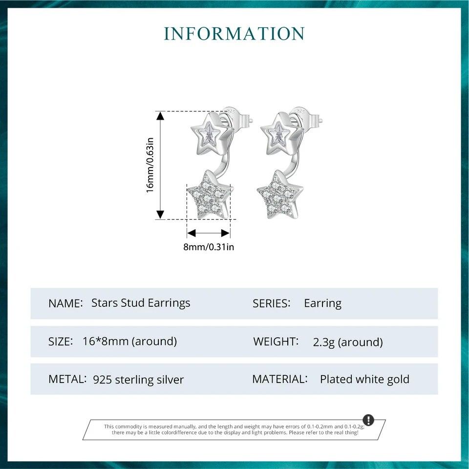 Bamoer White Gold Plated Star Earrings, Solid 925 Sterling Silver Hypoallergenic Earrings for Women Cute Girls' Studs