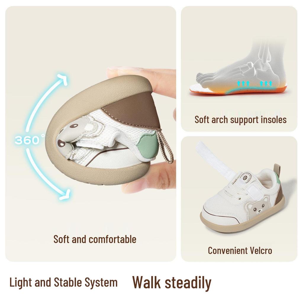 Yingbeimi Ni Children's Barefoot First Walker Shoes 2026 - Spring Cartoon Style for Toddlers, Girls & Boys with Little Bear Design.
