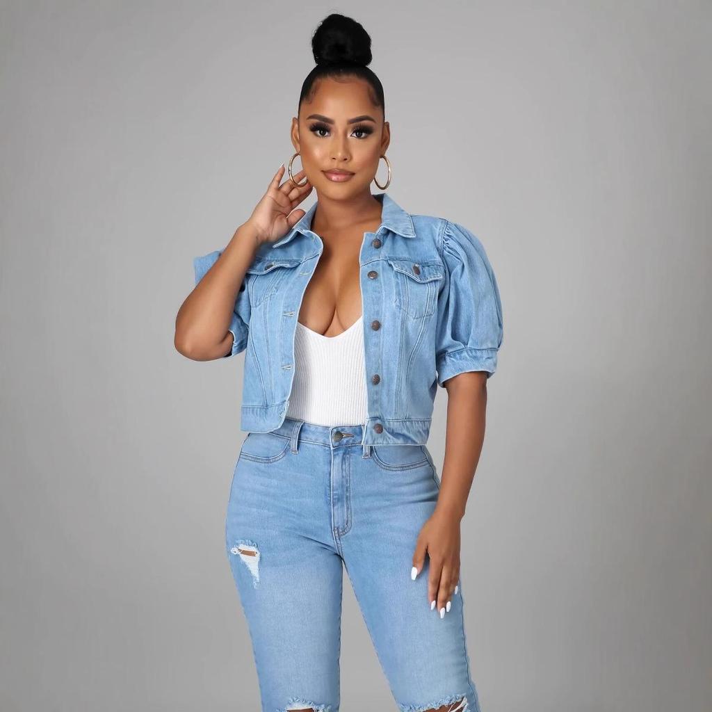 New Style Women's Denim Puff Sleeve Short Jacket
