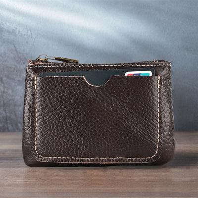 Genuine Leather Coin Purse, Mini Cowhide Zipper, Thin Design, Small Wallet, Headphone Storage Bag, Coin Pocket, Compact Coin Pocket, Minimalist Design