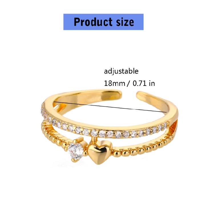 Elegant Adjustable Copper Heart Rings With Stones Portable Jewelry Gift for Her