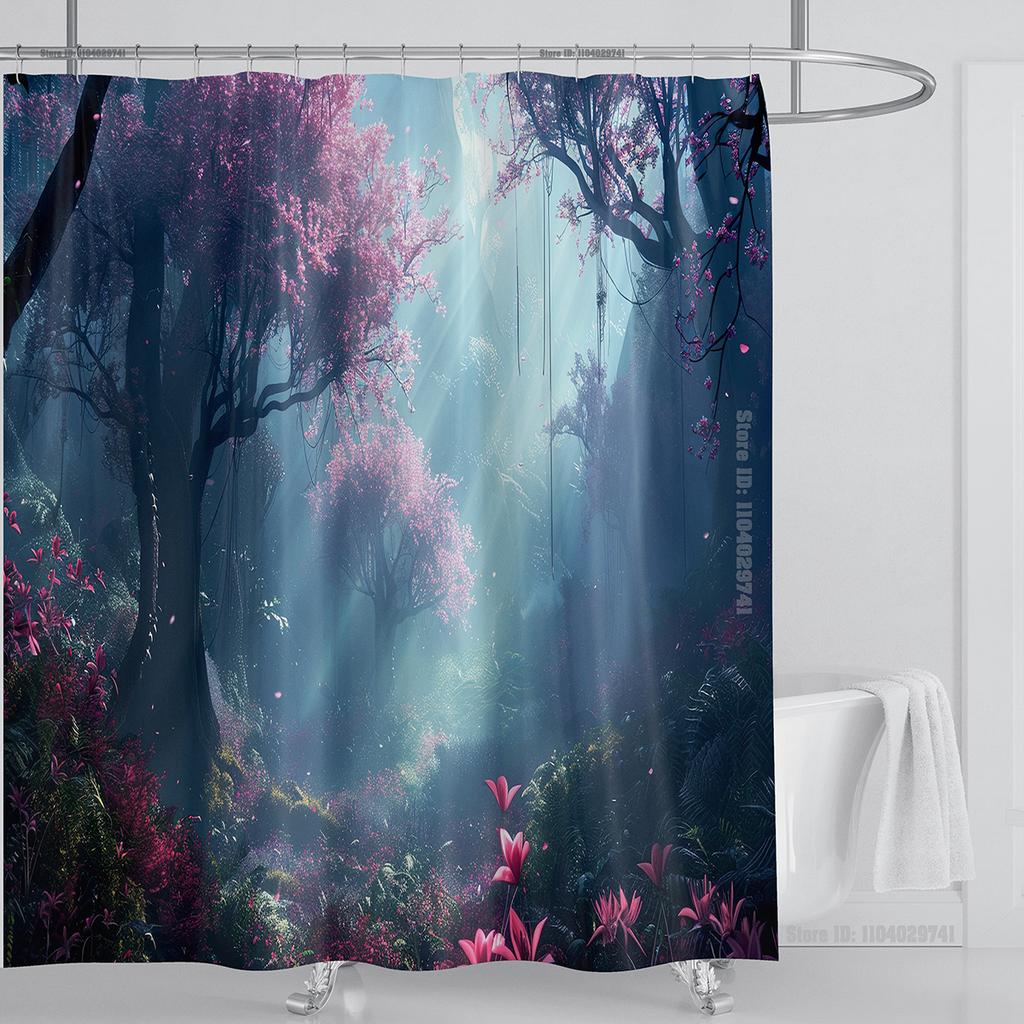 Illustration Japanese Chinese Style Art Print Polyester Washable Waterproof Shower Curtain Bathroom Decoration Bathtub With Hook