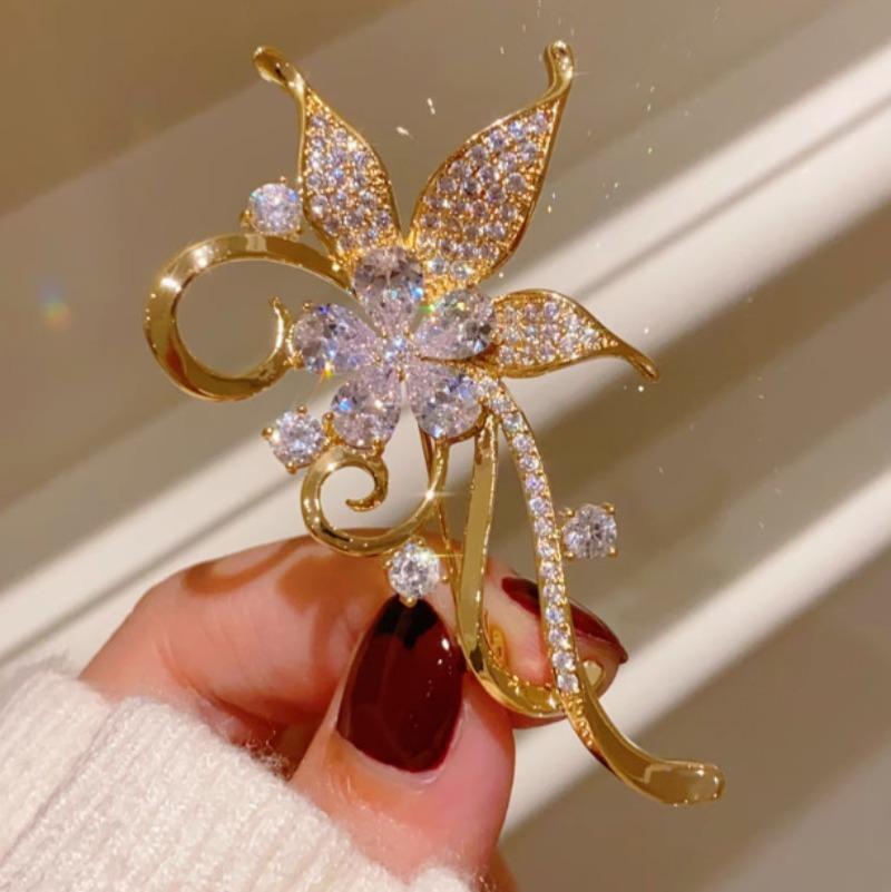 1Pc Retro Exquisite Bauhinia Flower Brooch Elegant Romantic Pin Charm Trendy Jewelry Accessories Party Birthday Festival Gift