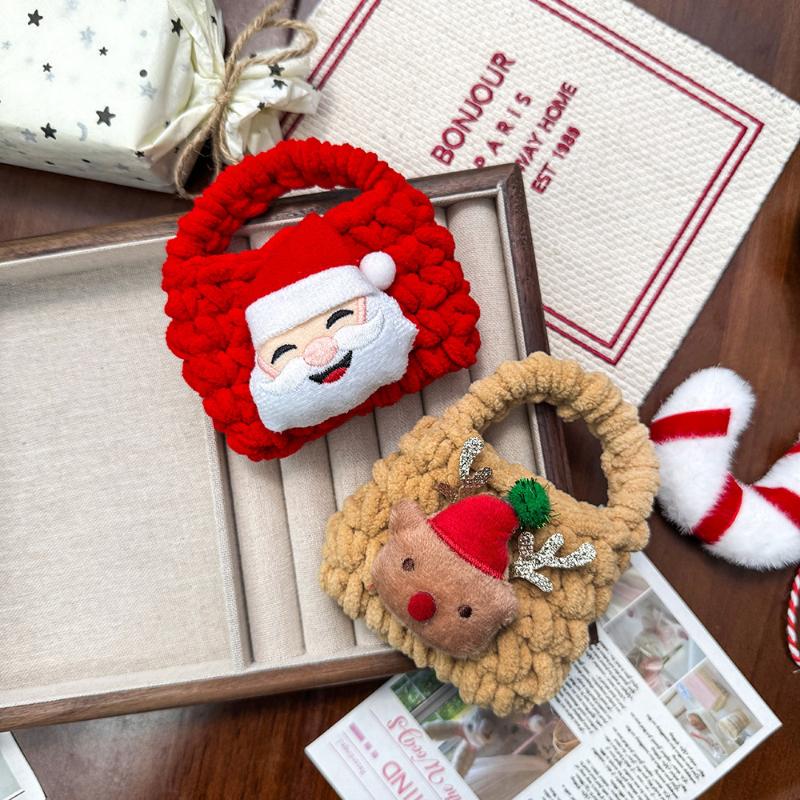 Cute Cartoon Christmas Woven Wallet Plush Purse Santa Claus Key Pendant Bag Earphone Bag Storage Bag Christmas Change Purse