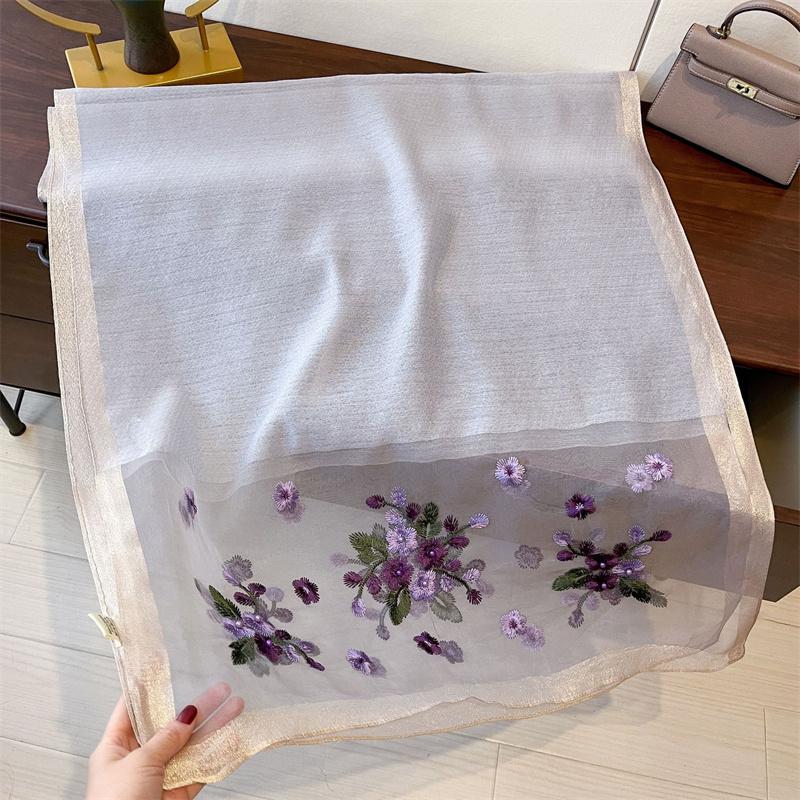 Silk Feeling Women Scarf Shawls Lady Wraps Bufanda Floral Pashmina Embroidery Scarves  Hijab Solid Long Female Bandana