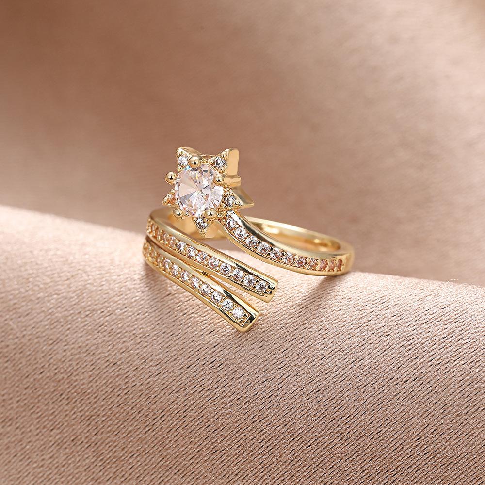

Cute Female White Zircon Stone Silver Color Star Wedding Rings Promise Open Adjustable Engagement For Women resizable