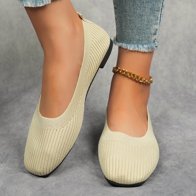 Large Size Square Head Flat Bottom Lazy Single Shoes Women's Flying Weaving Breathable Casual Versatile Doudou Shoes Women