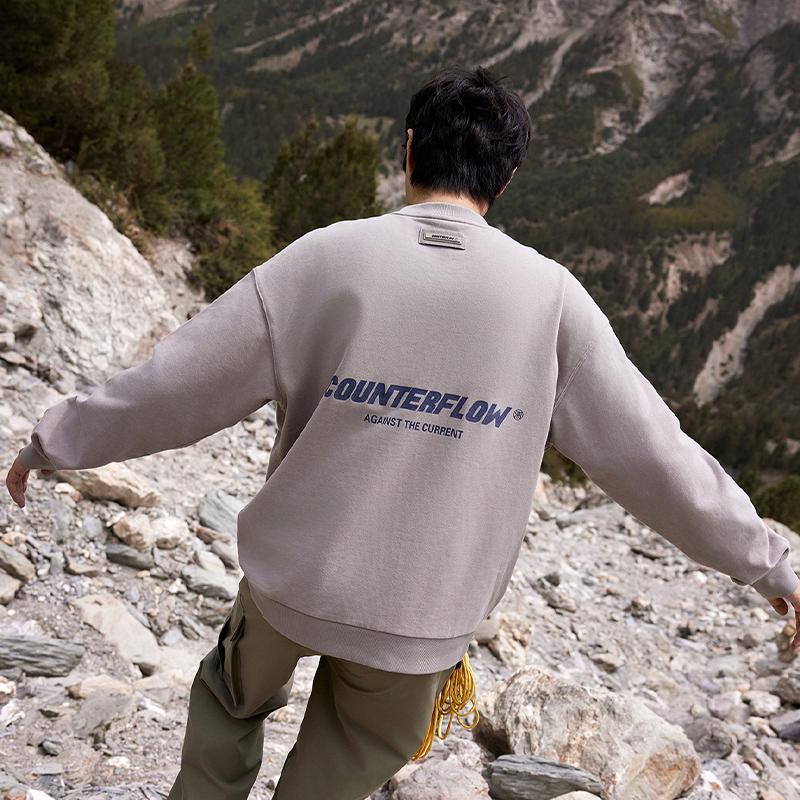 Li-Ning CF Adventure Series Bold Fun Wild Letter Print Sports Fleece Pullover Sweatshirt Unisex sweatshirt Stone-Grey AWDTB05-6