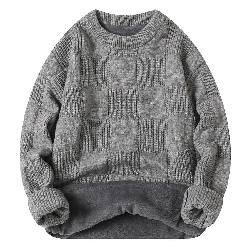 

Men s Thick Velvet Knitted Sweater – High Quality, Warm, Loose Fit for Autumn and Winter. XL сірий колір