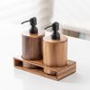 Walnut Wood Dispenser Pump Bottle, Press Type Liquid Soap Container for Lotion, Shampoo, Bath Gel Hotel Bathroom Organizer