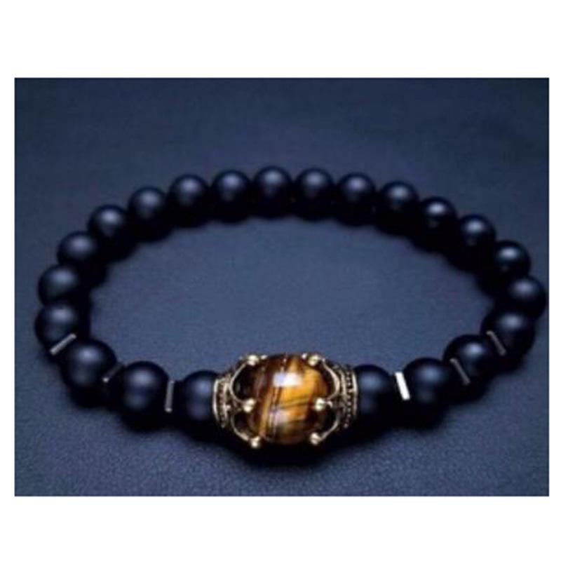 Tiger Eye & Crown Beaded Bracelet: Personalized Alternative Jewelry