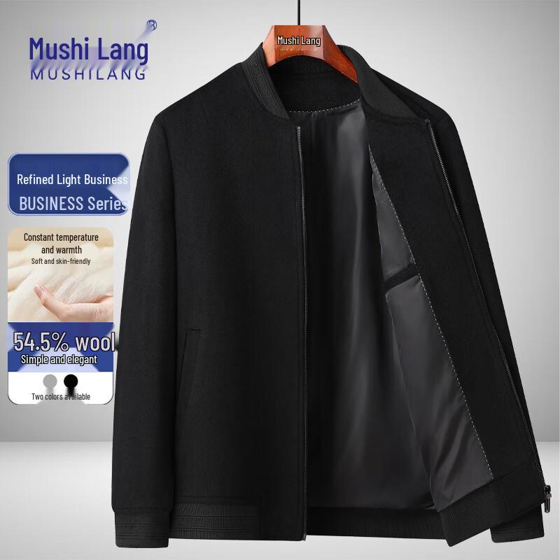 

MUSHILANG Men s Wool Blend Baseball Collar Jacket 3XL