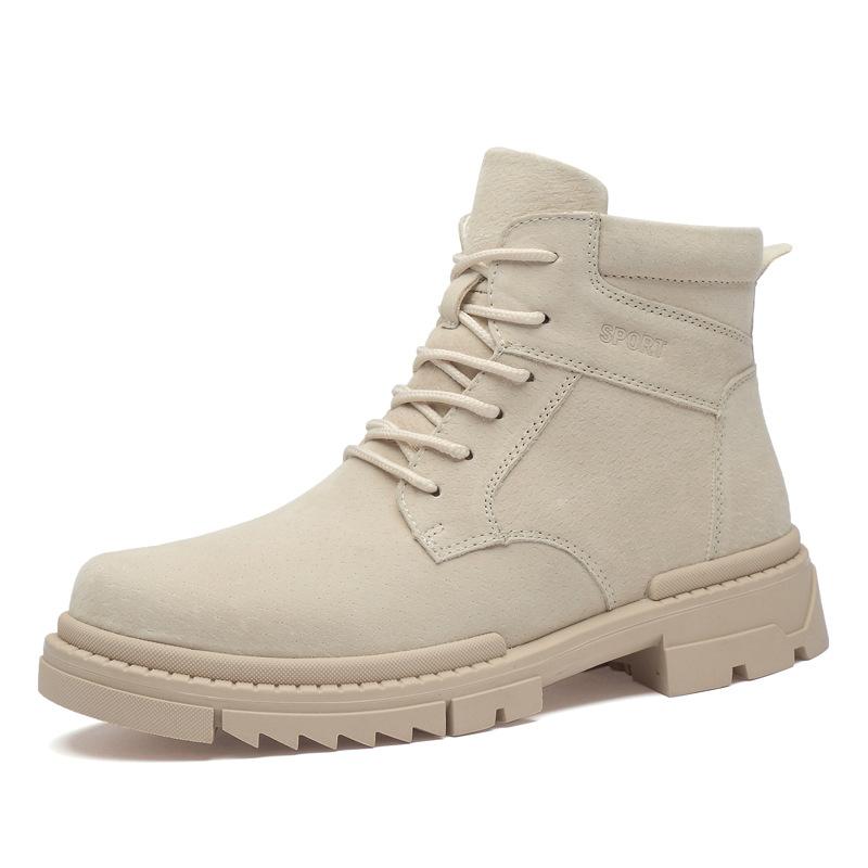 Autumn new mid-help outdoor thick-soled heightening wear-resistant shoes light luxury leather casual shoes