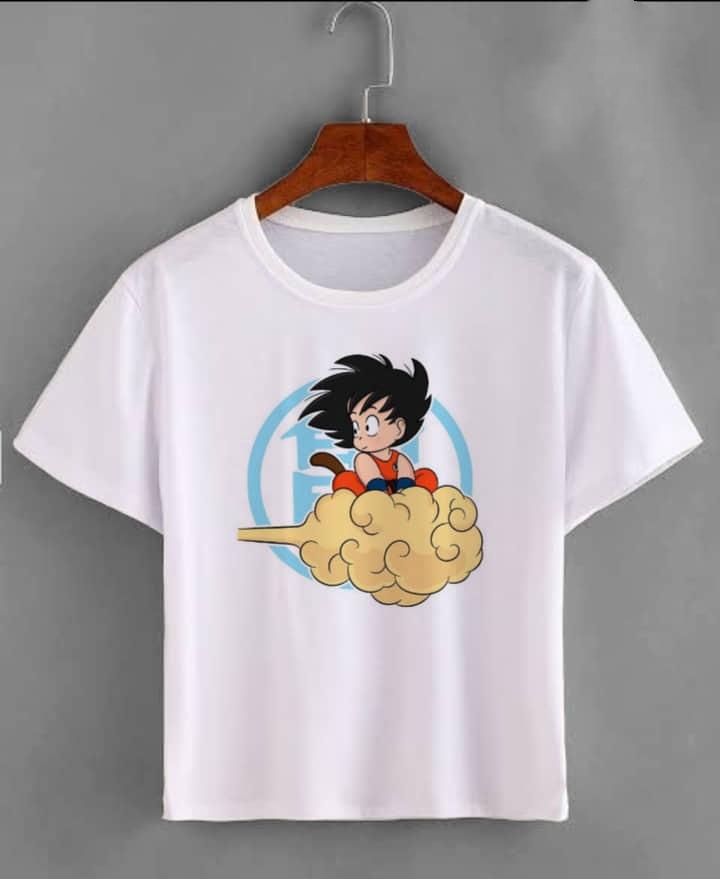 2026 Summer Dragon Ball Kid Goku Unisexs TShirt White Wu Symbol Graphic 100 Cotton Oversized Breathable Casual Short Sleeve Tee