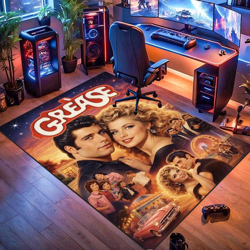 Grease Classic Retro Movie Poster Print Area Rug, Vintage Decorative Floor Mat for Living Room Bedroom Home Decoration