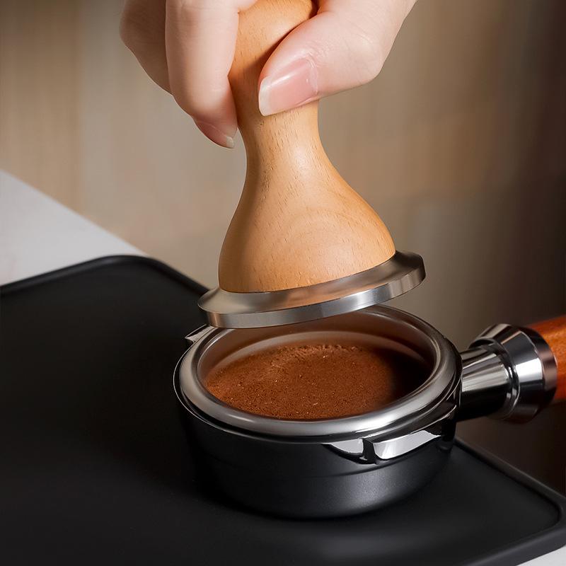 304 Stainless Steel Coffee Tamper Beech Wood Handle Espresso Coffee Hammer Stainless Steel Base Barista Tools 51/53/58mm