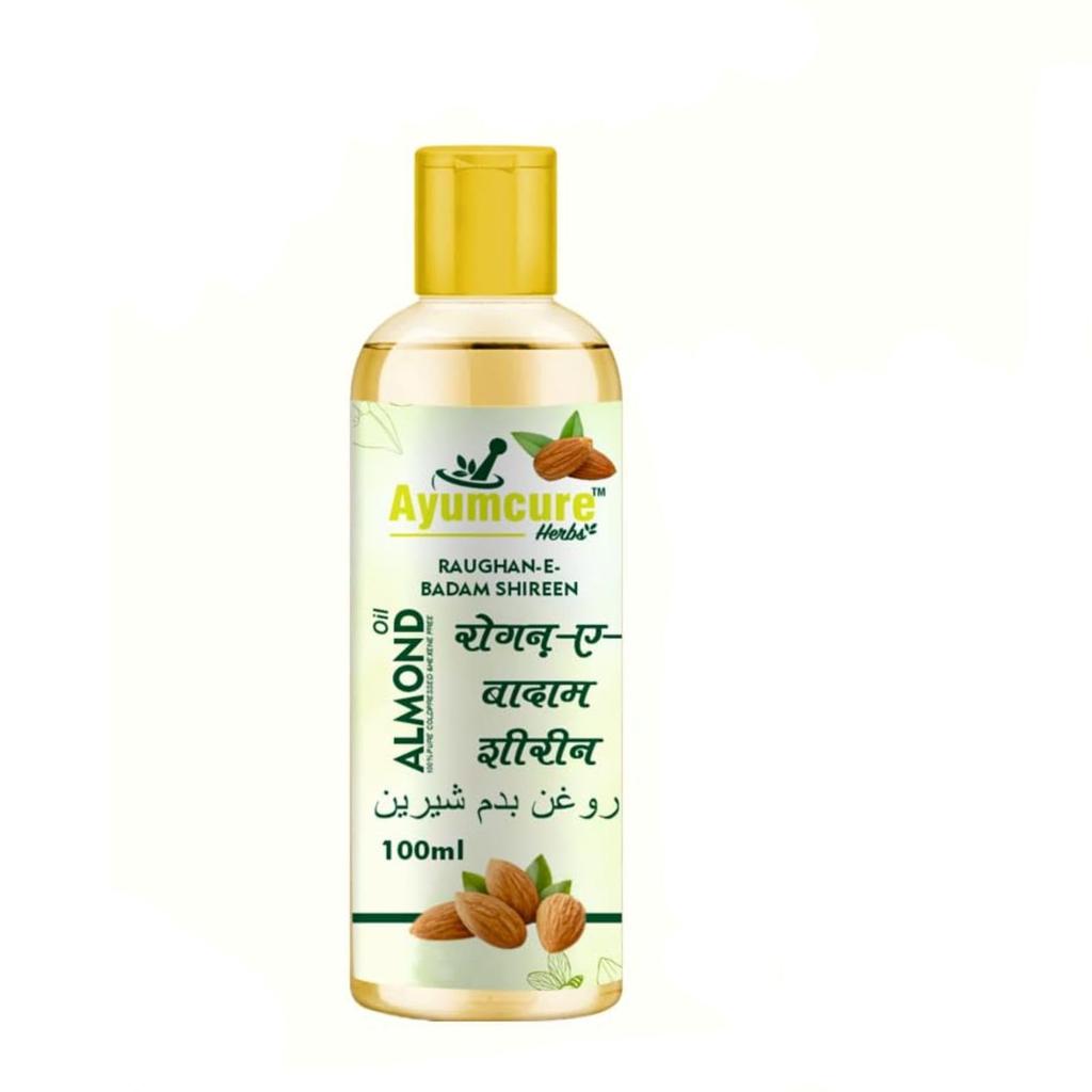 Ayumcure Raughan-e-Badam Shireen | 100% Pure Sweet Almond Oil | Cold-Pressed | Edible & Cosmetic Use | For Body, Skin, Hair, Memory & Digestion | 1