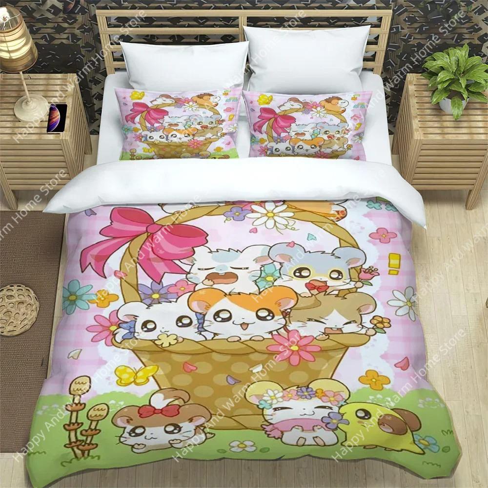 3D Printing Carton Lovely Hamtaro Beding Set Soft Duvet Cover Pilow Set Birthday Gift Children Comfortable Quilt Cover Beding Home Textiles