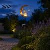 Outdoor Hummingbird Decor Moon Solar Light Metal Crescent with Crackle Glass Ball Garden Landscape Lighting Stake Pathway Light for Yard Patio Lawn