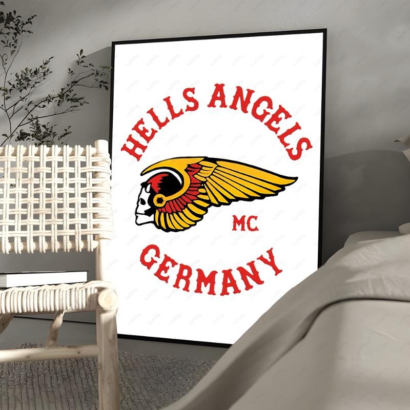 H-Hells A-Angels Moto Cool Skull Poster Sticky Wall Art Printing Waterproof Home Living Bed Room Bar Aesthetic Decor