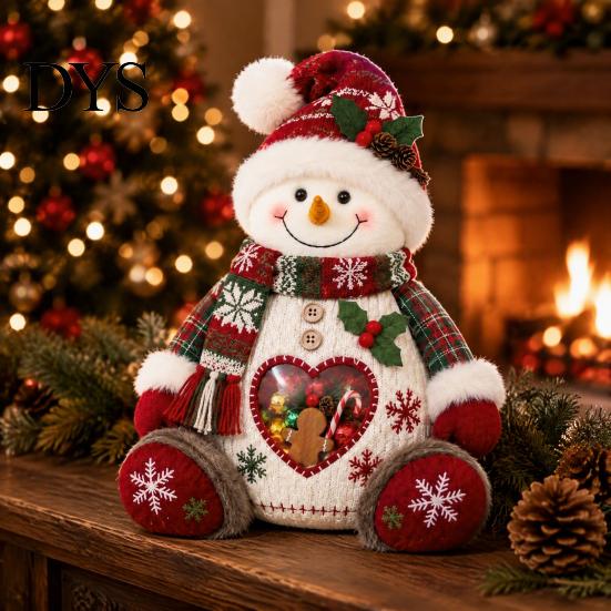 Soft Knitted Christmas Ornament Plush Snack Bag, Clear Heart Window Storage Doll with Back Zipper, Holiday Candy Cookie Gift Home Decor Holder,